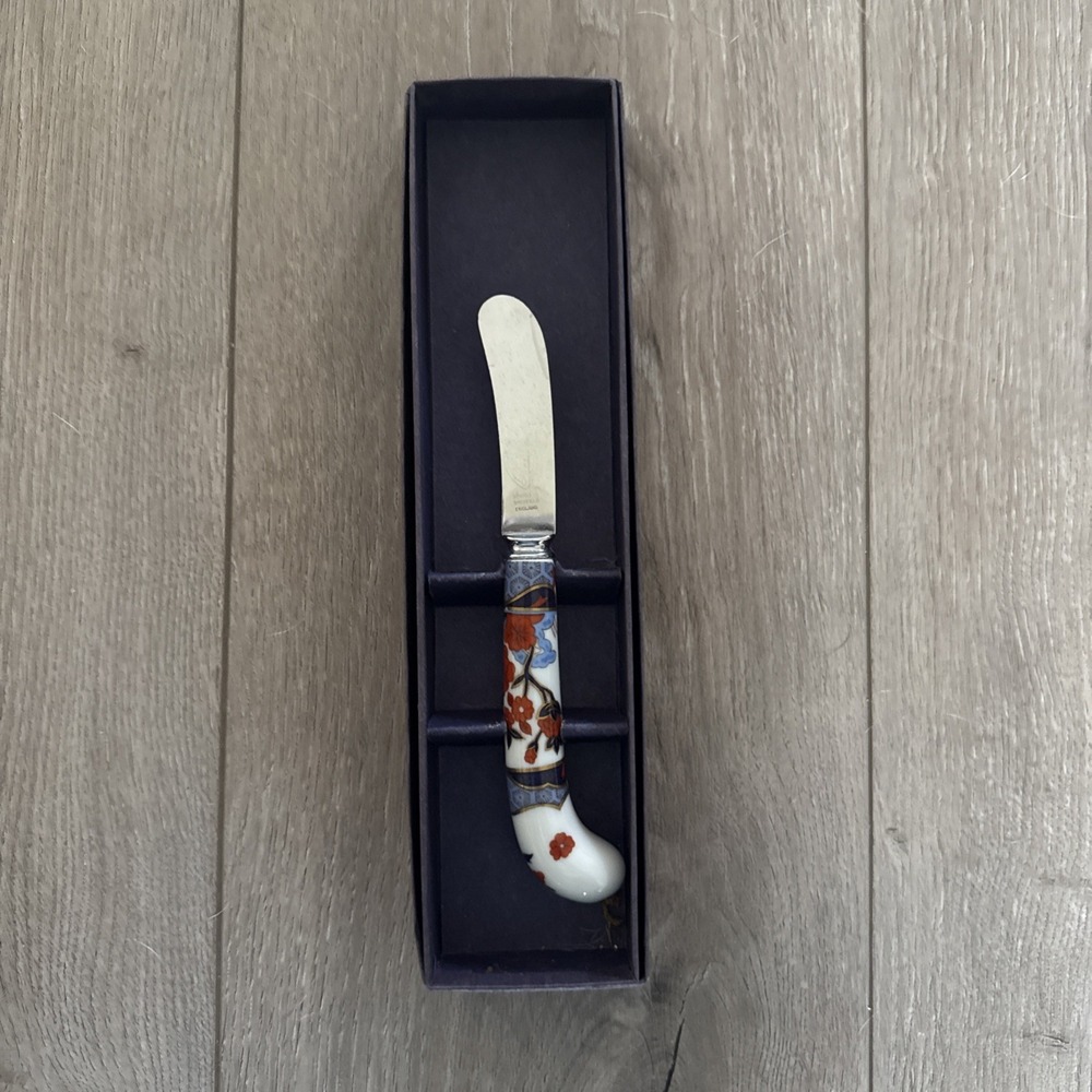Vtg Prill Sheffield England Stainless Steel Cake Knife With Floral Ceramic Handl